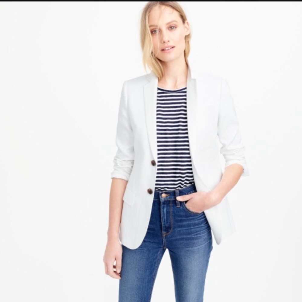 J Crew white lines linen blazer size 0
